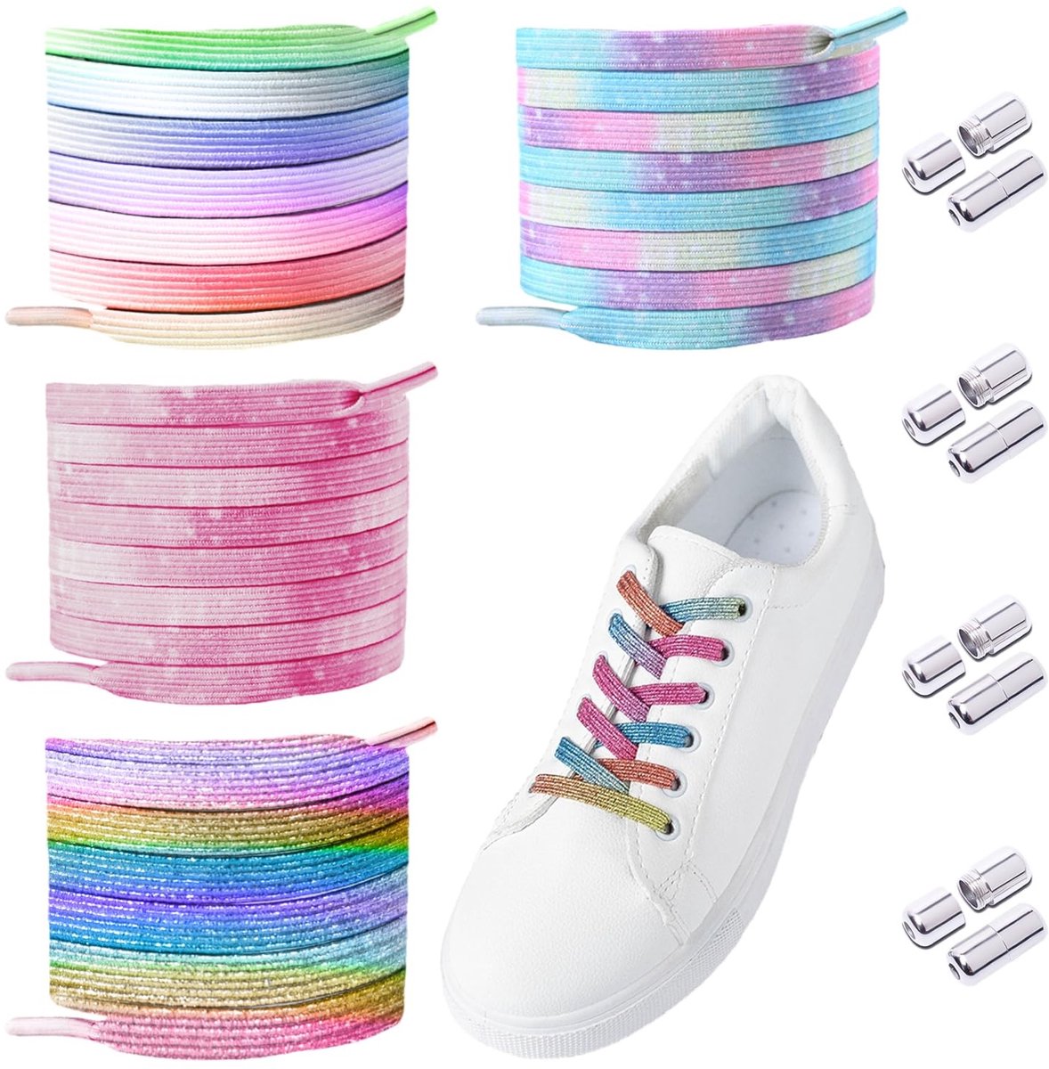 Cosensi- Veters 120 cm - Elastische Veters - Veters zonder knopen - Veters voor sportschoenen - Veters voor kinderen - 4 paar kleuren