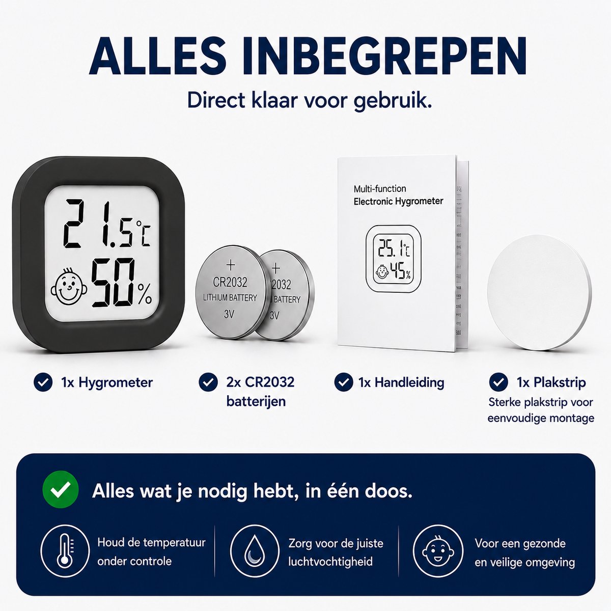 Joybelli® Digitale Hygrometer met Temperatuurmeter – Luchtvochtigheidsmeter voor Babykamer, Slaapkamer en Woonkamer – Inclusief 2 Batterijen — cadeau in Cadeau-ideeën - foto 4