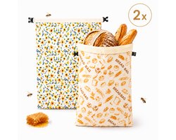 True Livin Bijenwas Broodzak 2-Pack – 43x33 cm – Herbruikbare Broodzakken voor Zelfgebakken Brood & Zuurdesem – Plasticvrij, Ademend en Vriezerbestendig