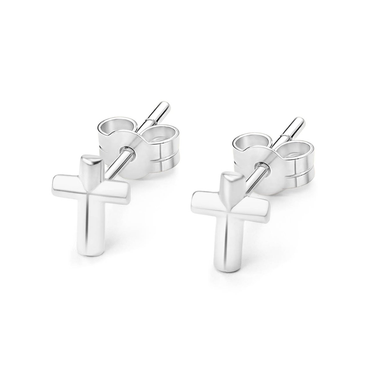 14kt - Witgouden Oorstuds met Kruis Top 7 mm - 0,8 mm Staaf Dikte - 14 Karaat Gouden Oorbellen voor Dames - Kruis Oorknopjes - Echt Goud (585) - Inclusief Echtheidscertificaat