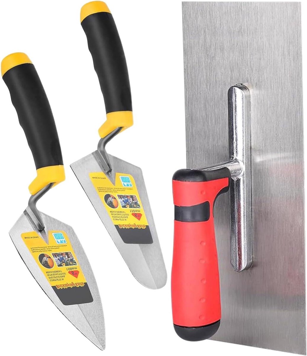 Metselgereedschap, 3 stuks troffel met handvat met handsteun, bouwmateriaal voor reparatie, bouwen, vloeren, pleisterwerk, metselwerk bekleding