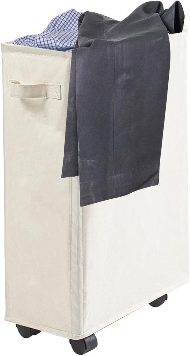 Wasmand Opvouwbaar Kleding Organizer Ruimte Besparen Met Wieltjes 42 Liter Wit