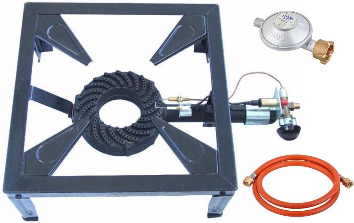 Gasfornuis Set - Professionele Kookplaat - Buiten Koken - Met Ontstekingsbeveiliging - 10.5 kW - Zwart