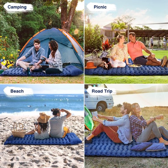 VR7 Double Sleeping Mat - Self Inflating Camping Mat - Camping Mattress with Built-in Foot Pump and Cushions Camping Mat for Hiking, Backpacking Tent - Blue — afbeelding 5