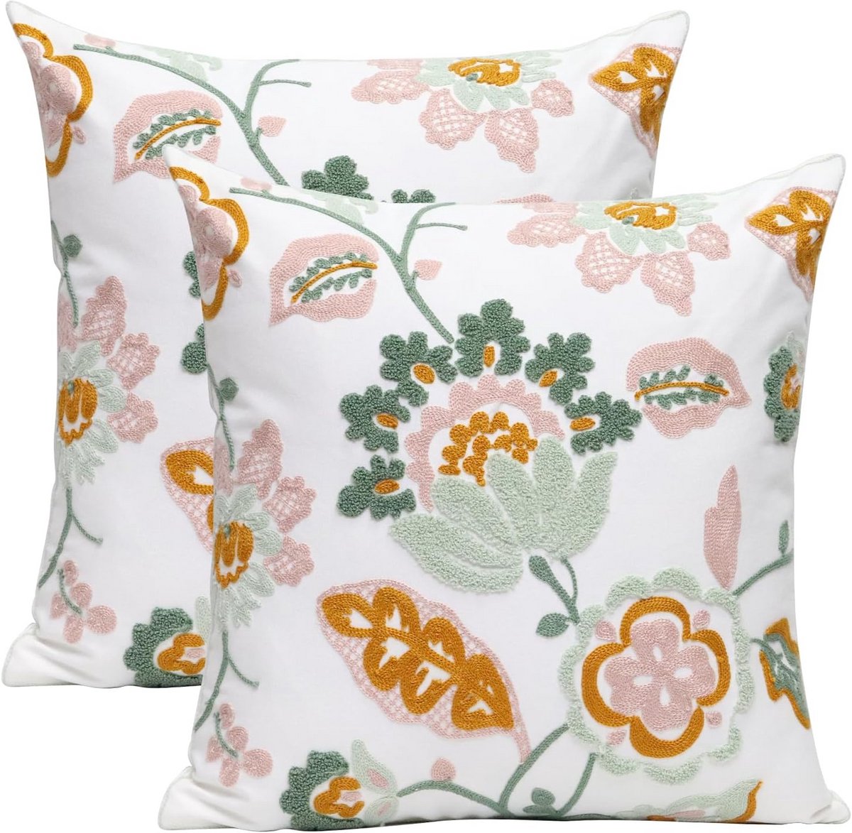 Set van 2 Sierkussenshoezen 45x45 cm - Geborduurde Boerderij Bloemen Kussensloop Woonkamer & Slaapbank