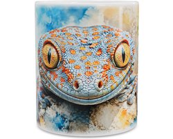 Mok - Tokay Gekko - Exotische Reptielen Aquarel Koffiemok - Kleurrijke Huisstijl Beker - Cadeau voor Gekkoliefhebbers - Gekko gecko