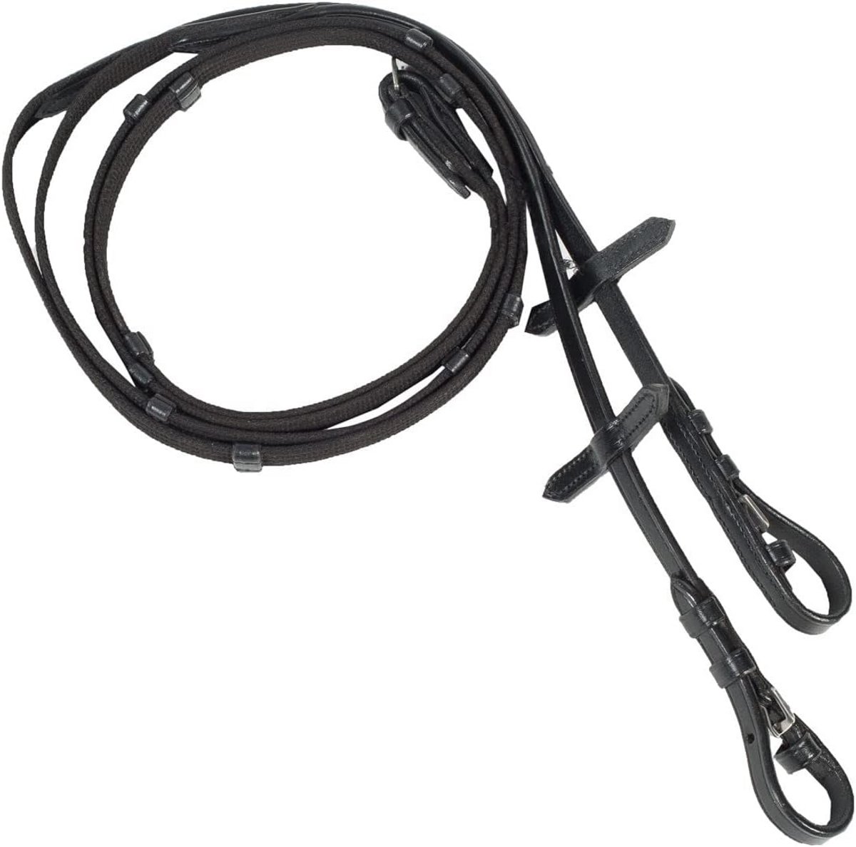 Smal Gevlochten Teugels met Rubber Grip - Zwart
