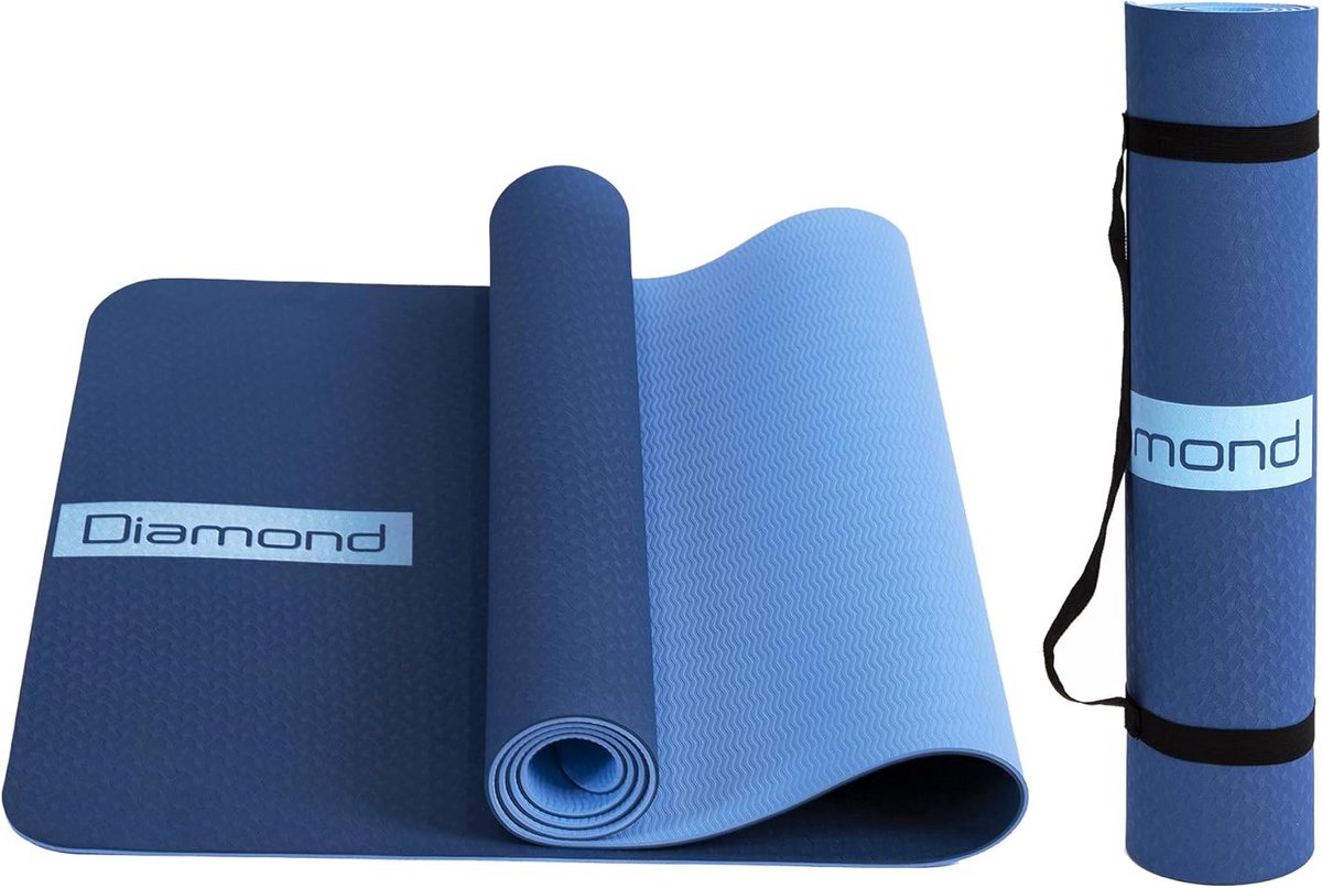 Yogamat TPE Antislip Milieuvriendelijk 183 x 61 cm 0,6 cm Dikke Fitnessmat voor Yoga Pilates met Draagriem