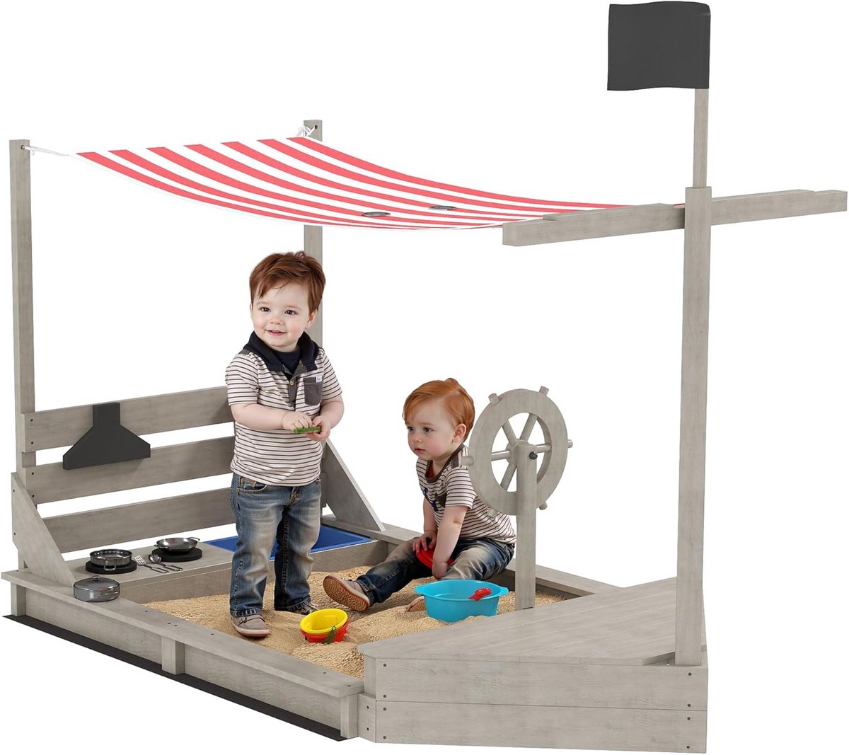 Een speelzandbak in piratenschip design
