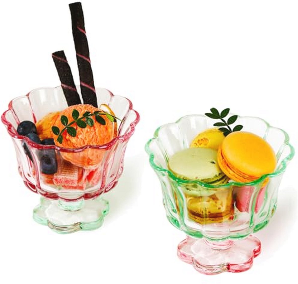 Set van 2 ijskommen en drinkglazen - Bloemblaadjesstijl - 260 ml - Ideaal voor ijs, cocktails en desserts