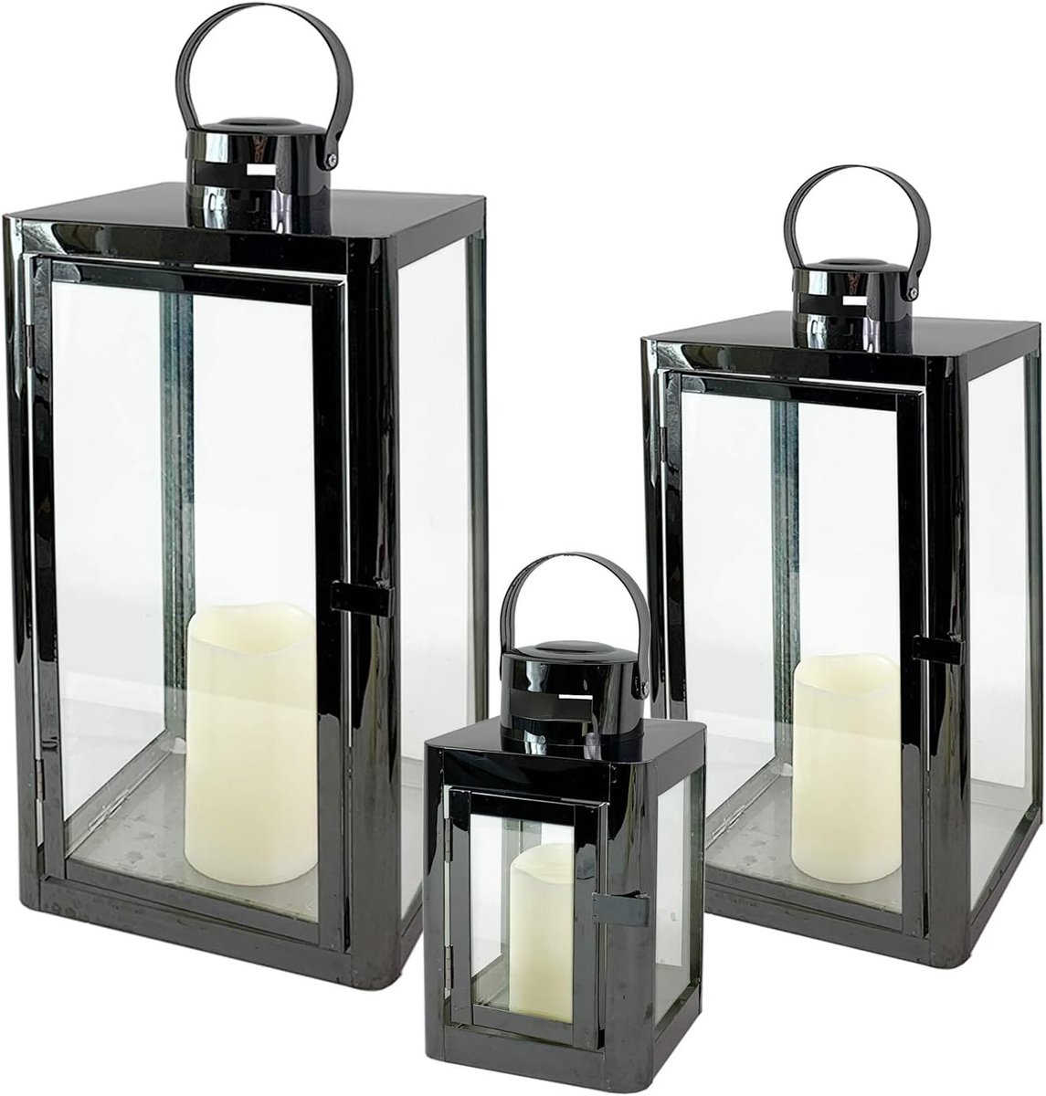 Lantaarn Set - Decoratie Lantaarns - Sfeerverlichting Creëren - Roestvrij Staal - 3 Maten - Zilverkleurig
