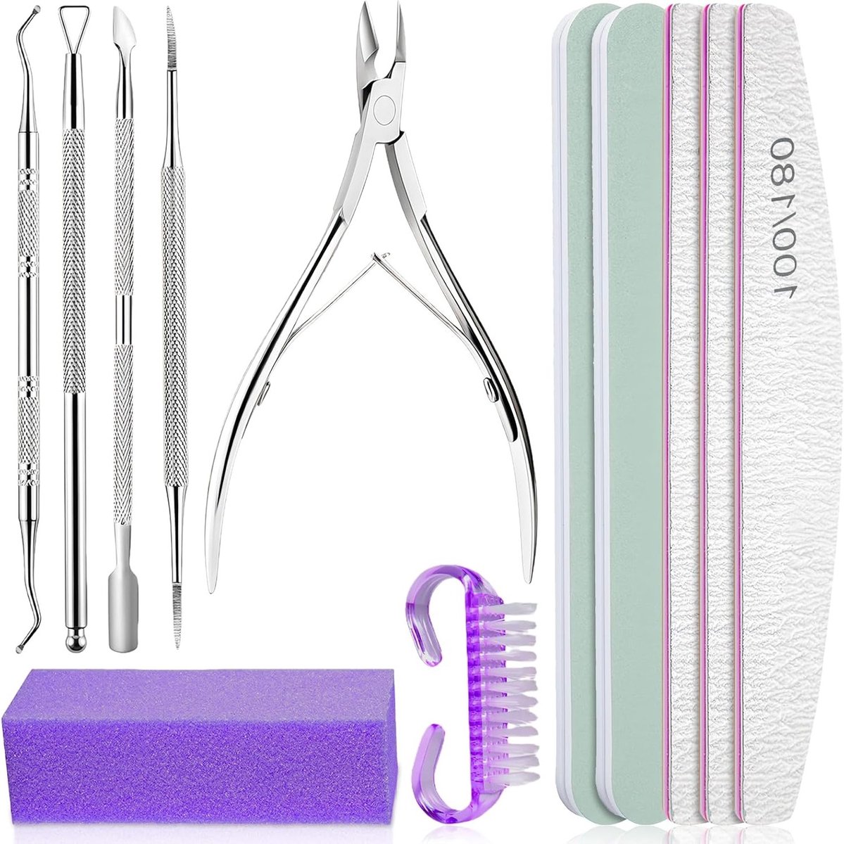 12-delige Manicure Tool Set - Professionele Nagelverzorging, Pedicure en Schoonheid in Paars