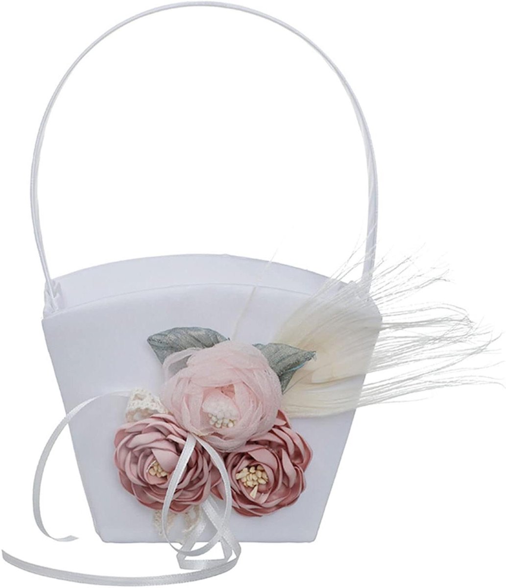 Bruiloft Set - Bloemenmand Ringkussen - Ceremonie Versiering - Dubbel Hart Design - 22x14x10 cm - Ivoor