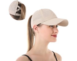 YAMEE Baseball Pet voor dames Paardenstaart,Honkbalpet voor dames zomer sneldrogend mesh ademend,Criss cross hoeden,Zonnepetten outdoor sportieve,Verstelbare messy bun baseball hat,one size