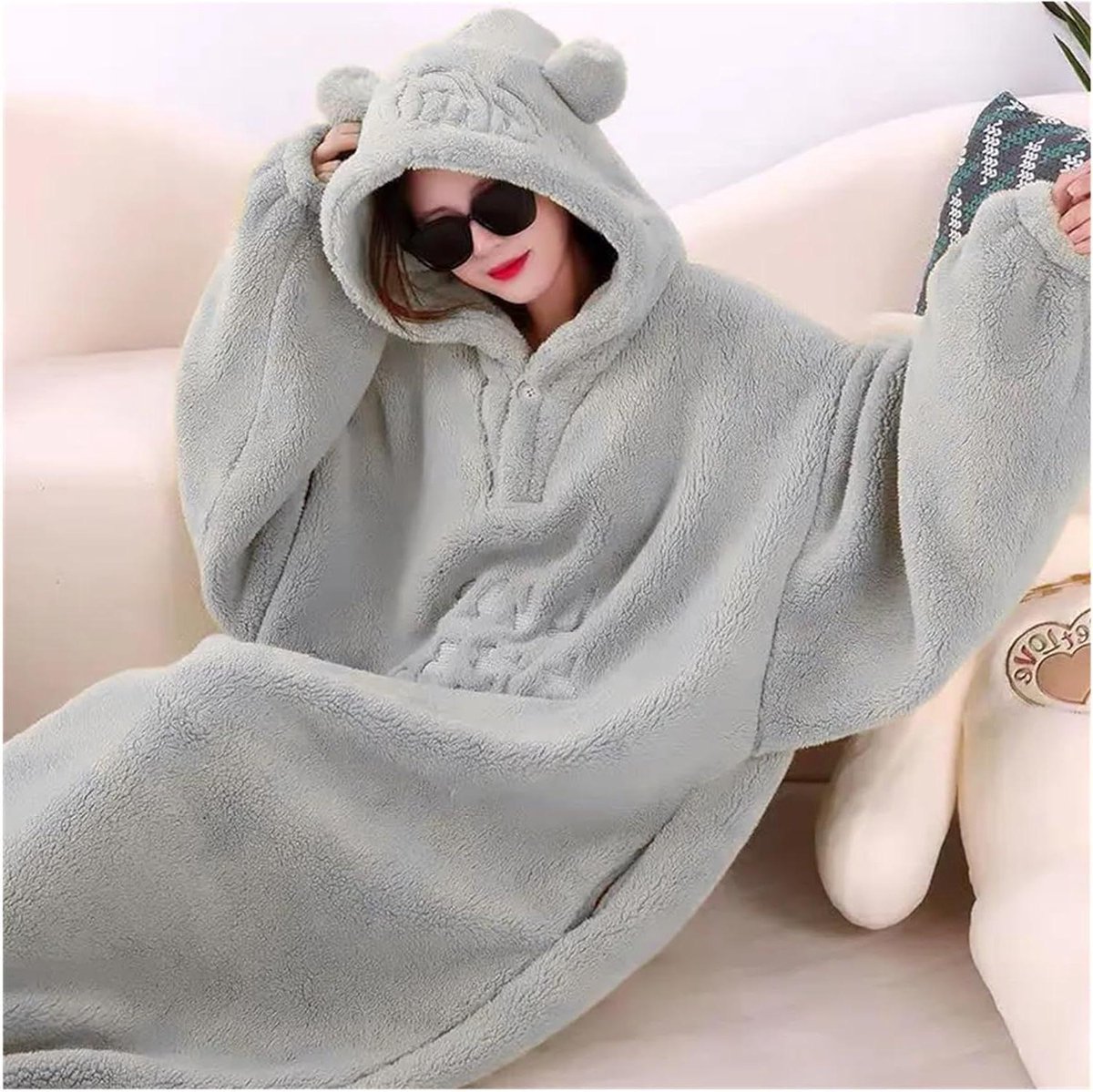 Deken met mouwen - Draagbare deken - Thuis ontspannen - Zachte fleece stof - 166 x 195 cm - Foto color-4