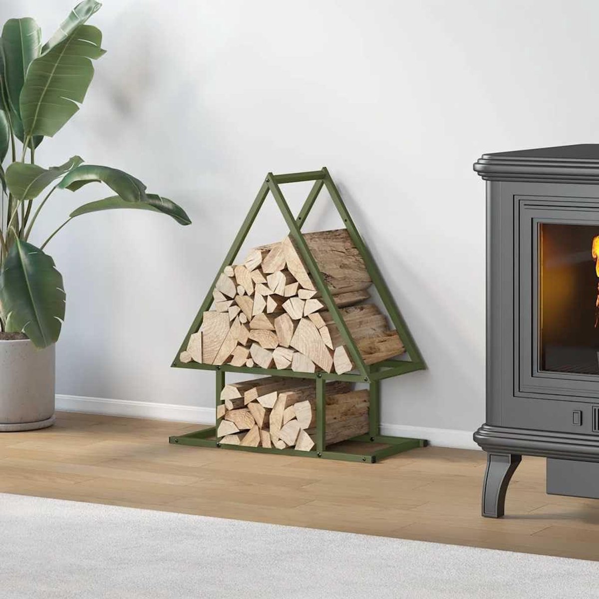 Houtopslag Rek - Brandhouthouder Opslag - Hout Opslaan - Luchtcirculatie Ontwerp - 50 x 25 x 60 cm - Olijfgroen