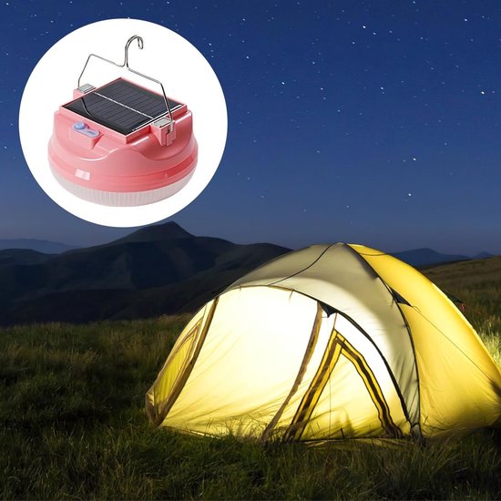 ZVD Solar Campinglamp Tentlamp, Oplaadbare LED Campinglantaarn voor Stroomuitval met 4000mAh IPX4 Waterdicht, Type-C Opladen, 3 Dimstanden, Draagbare Magneethaak, Powerbank, 200W, ROZE — afbeelding 2