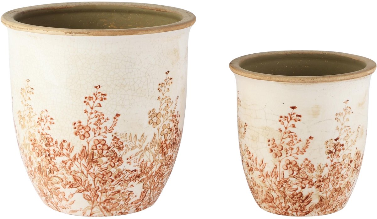 Dekoratief | Set 2 bloempotten 'Earth Blush', keramiek, 17x17x17cm | A265451