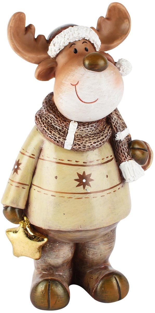 Dekoratief | Rendier staand m/ster, bruin/groen, resina, 11x8x22cm | A265114