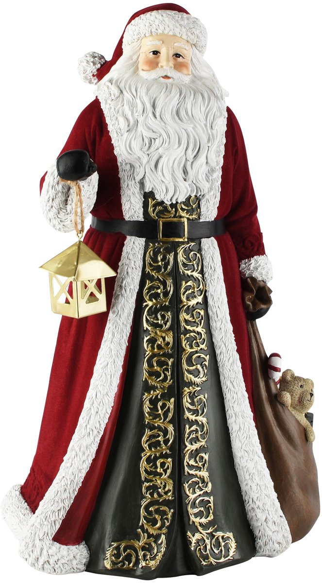 Dekoratief | Santa staand m/lantaarn/zak, rood/wit, resina, 24x20x38cm | A265424
