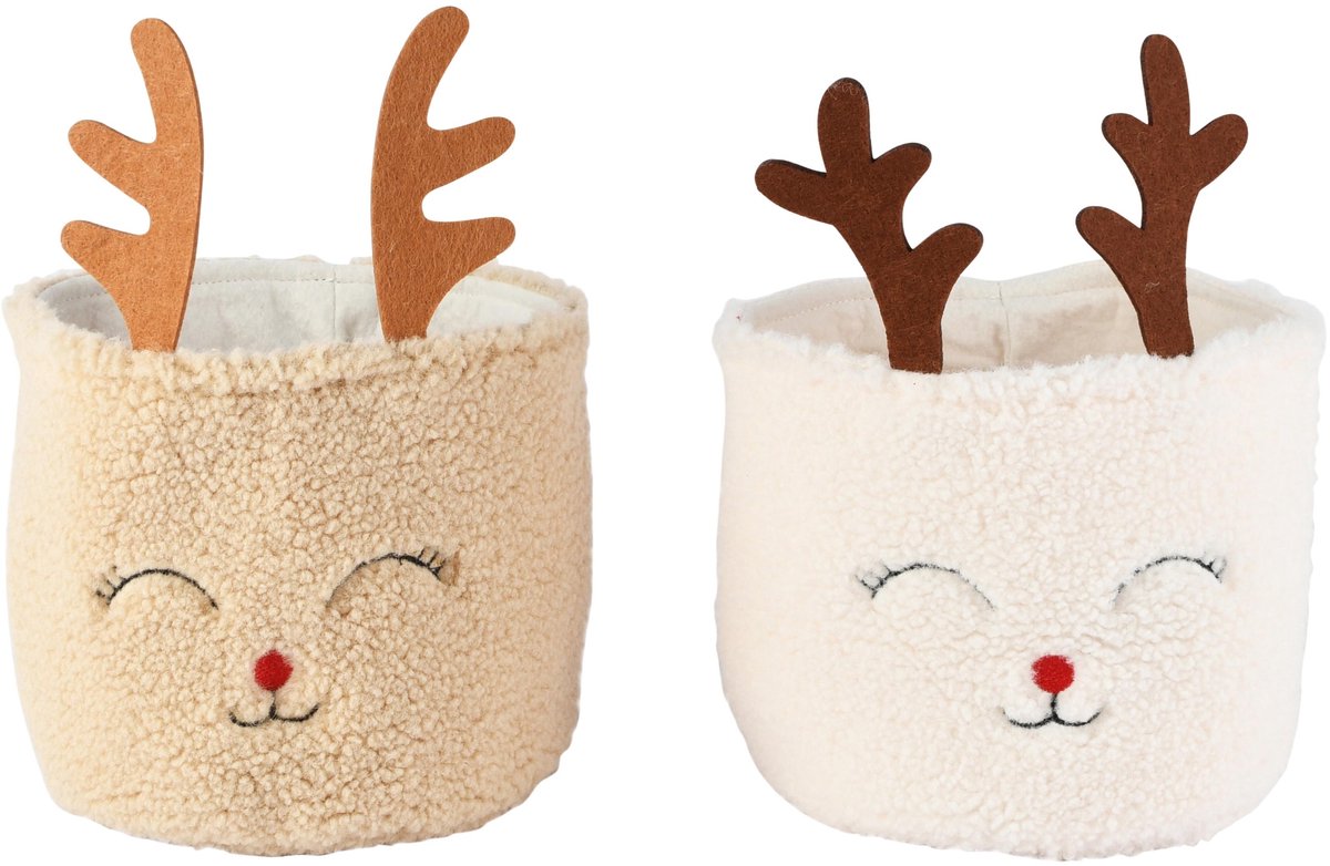 Dekoratief | Zakje 'Teddy Deer', wit/bruin, stof, 15x15x22cm, set van 2 stuks | A265283