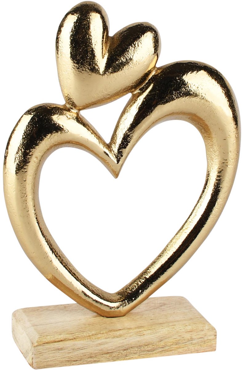 Dekoratief | Deco harten op voet, goud, aluminium/hout, 13x5x19cm | A268072