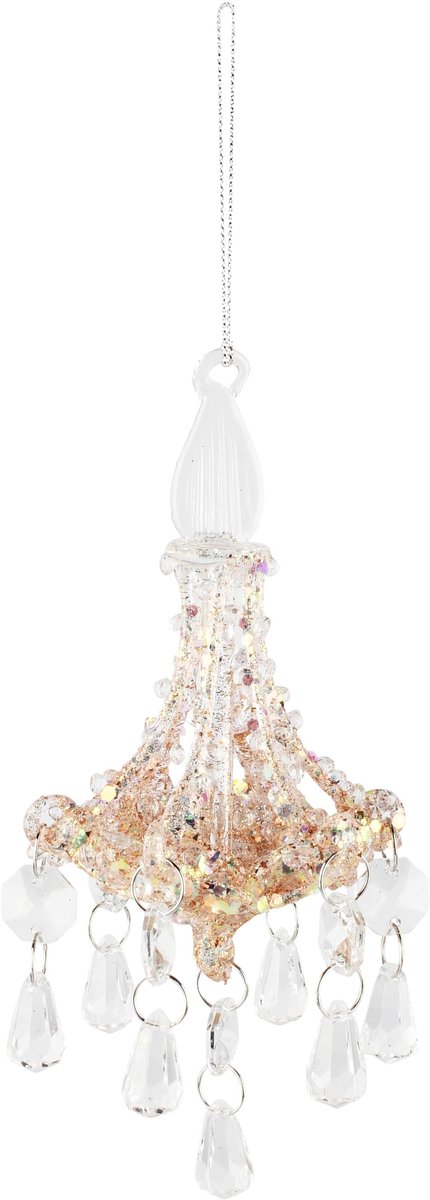 Dekoratief | Hanger kroonluchter, transparant/champagne, glas, 7x7x14cm | A265996