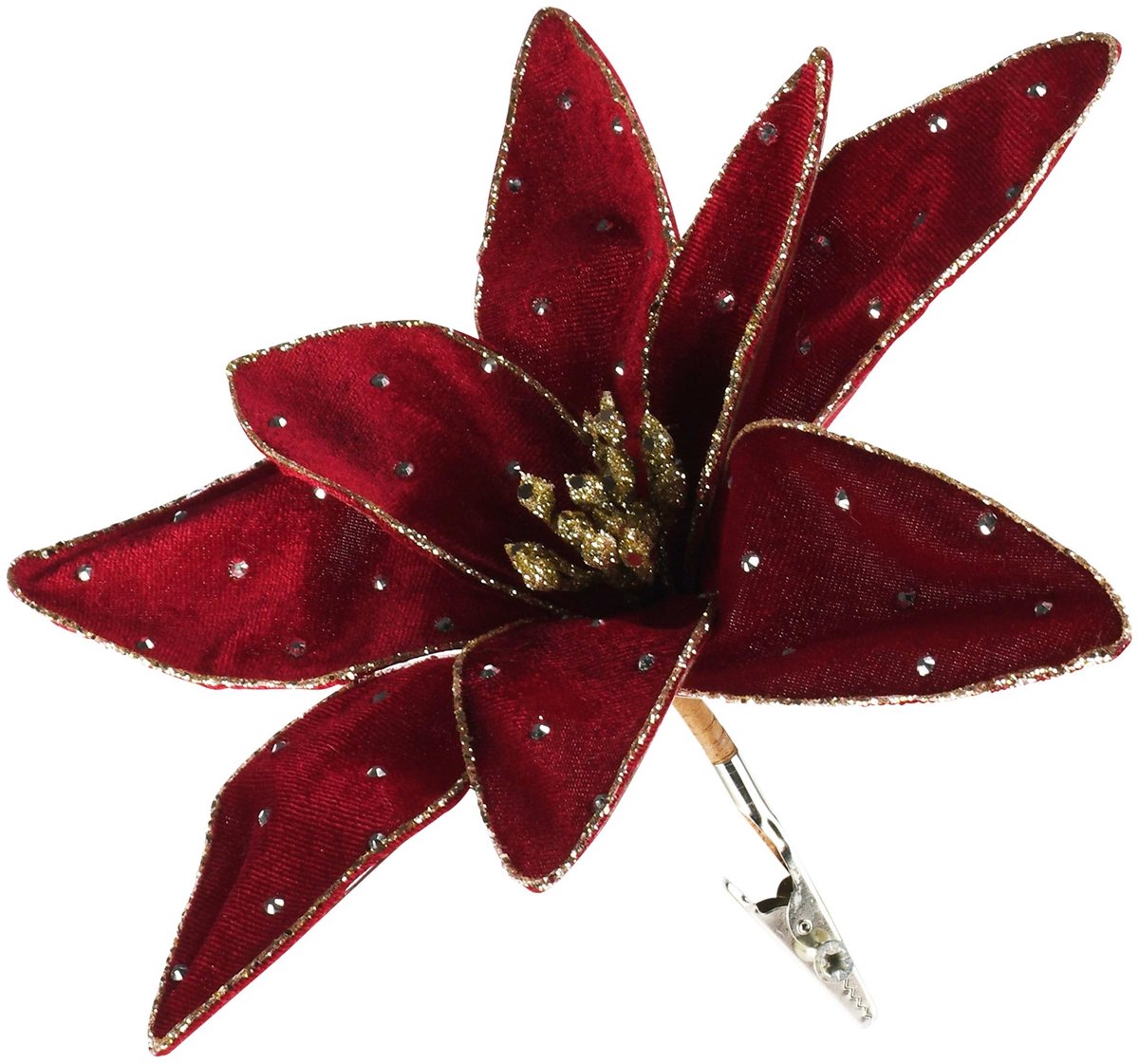 Dekoratief | Deco bloem op clip, rood, polyester, 20x20cm | A265532