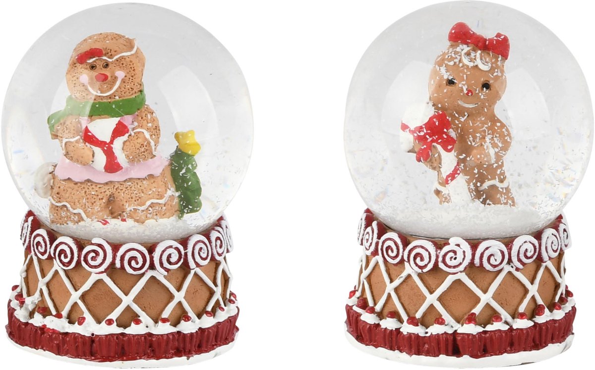 Dekoratief | Waterbol m/cookie, bruin/rood, resina/glas, 5x5x6cm, set van 2 stuks | A265878