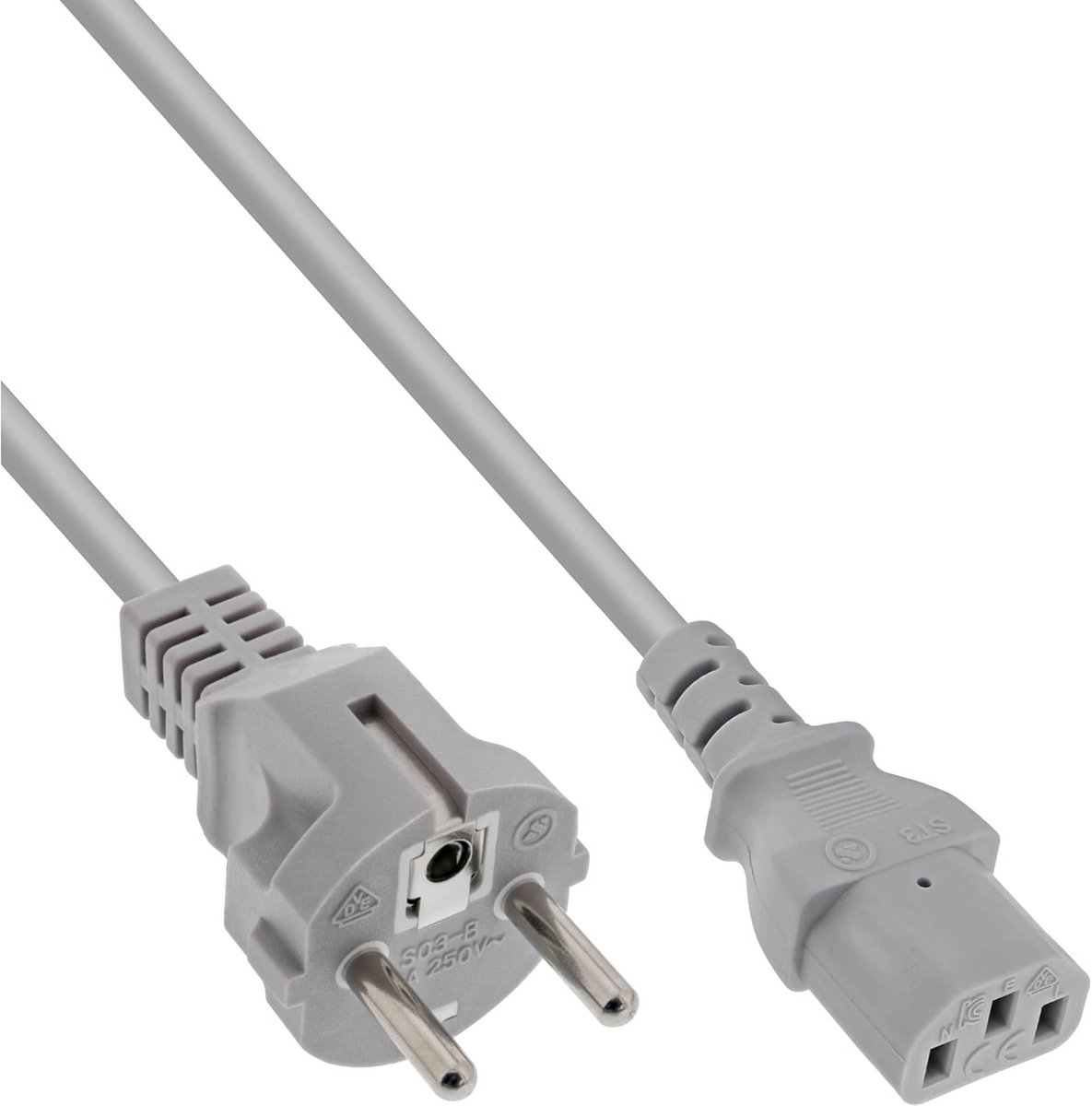 InLine 16647C netsnoer, geaard contact recht op IEC-stekker C13 3 m grijs