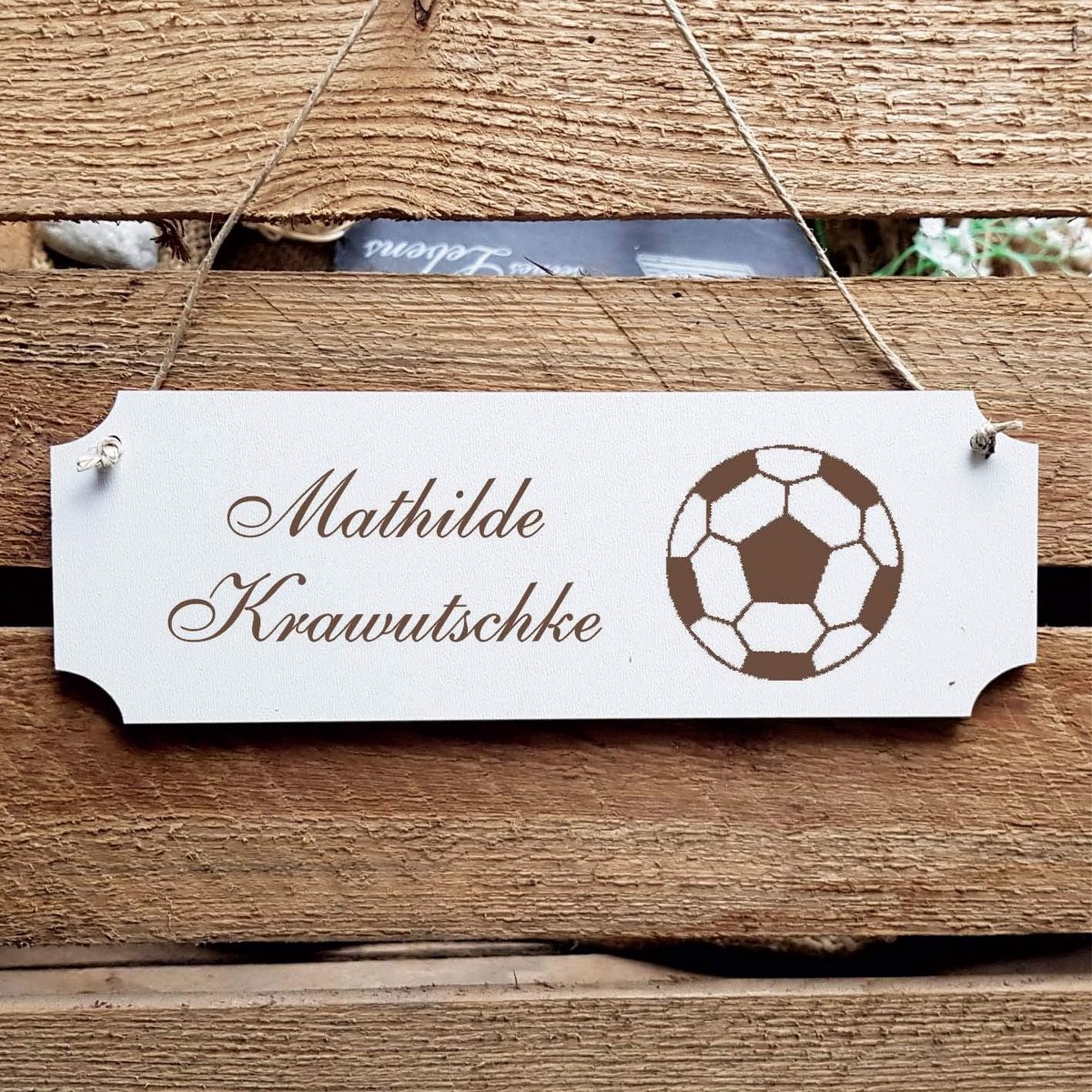 Board "Football"door sign" with personal wish engraving and motif - dimensions approx. 20 x 6.5 x 0.5 cm - Shabby decoration name plate name - Sport Ballsport