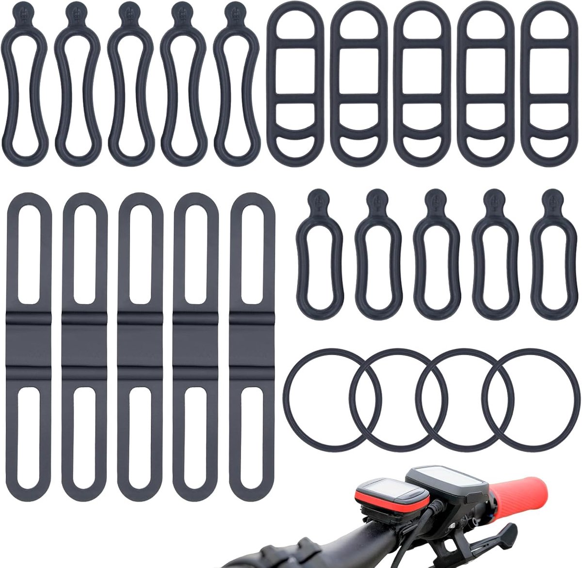 24-Pack Siliconen Bevestigingsbanden Fietsverlichting & Accessoires - Universele Elastische Houders