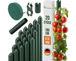 TTL GARDEN Klikstaven, set van 20, 180 cm x 16 mm Ø groen, extra stabiel, 16 mm klimhulp, plantenstokken + klittenband + clips, staal, roestvrij, met kunststof coating, plantensteun, bloemensteun
