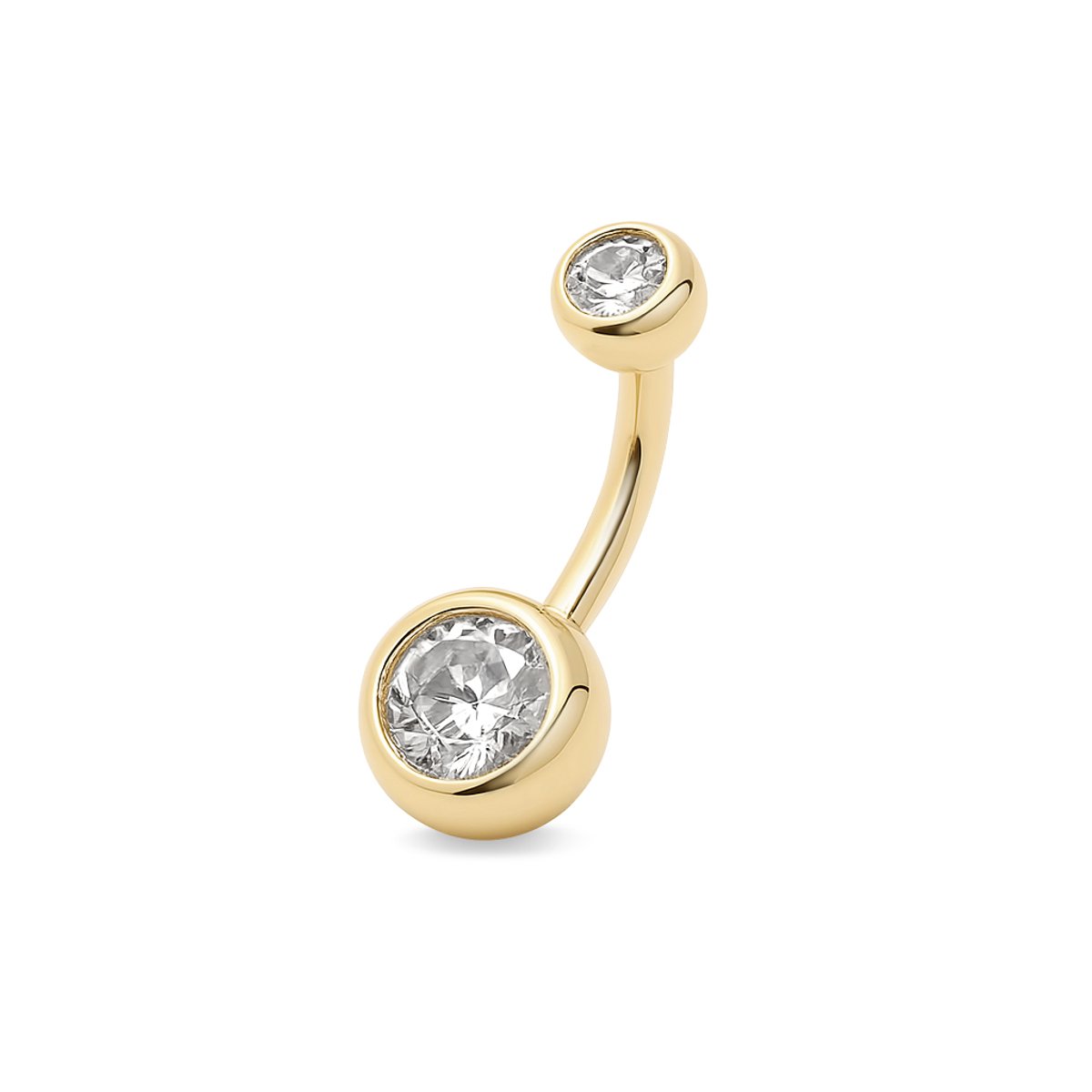14kt - Geelgouden Navelpiercing met Heldere Steen 4x6 mm - 1,6 mm Staaf Dikte - 8 mm Lengte - 14 Karaat Gouden Navelpiercing - Echt Goud (585) - Inclusief Echtheidscertificaat