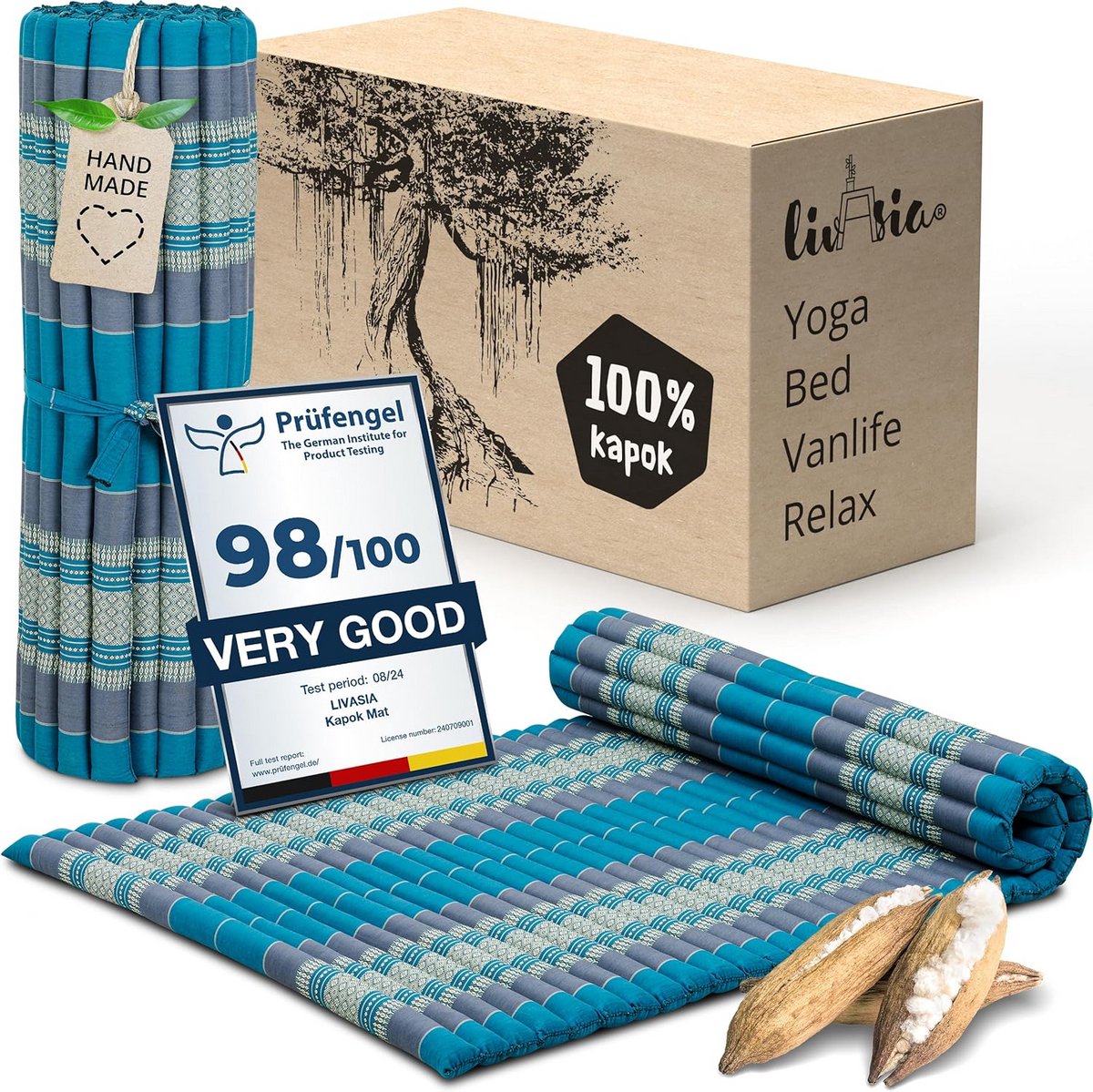 Grote Kapok Rolmatras 200x110cm - Handgemaakt en Comfortabel Gastenbed met Patroon voor Binnen en Buiten
