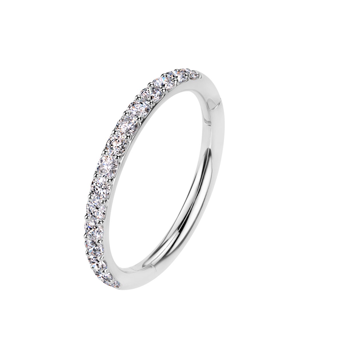 14kt - Witgouden Segment Ring met Heldere Steentjes - 1,2 mm Staaf Dikte - 8 mm Diameter - 14 Karaat Witgouden Piercing Ring - Cubic Zirkonia - Echt Goud (585) - Inclusief Echtheidscertificaat