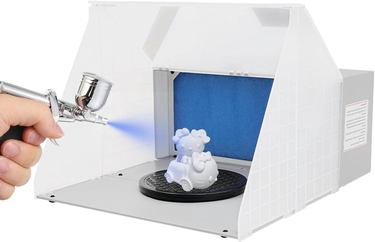 Airbrush Afzuigsysteem - Mini Spuitcabine - Modelbouw Lakken - Efficiënte Filtering - 4 m³/min - Grijs Wit Blauw