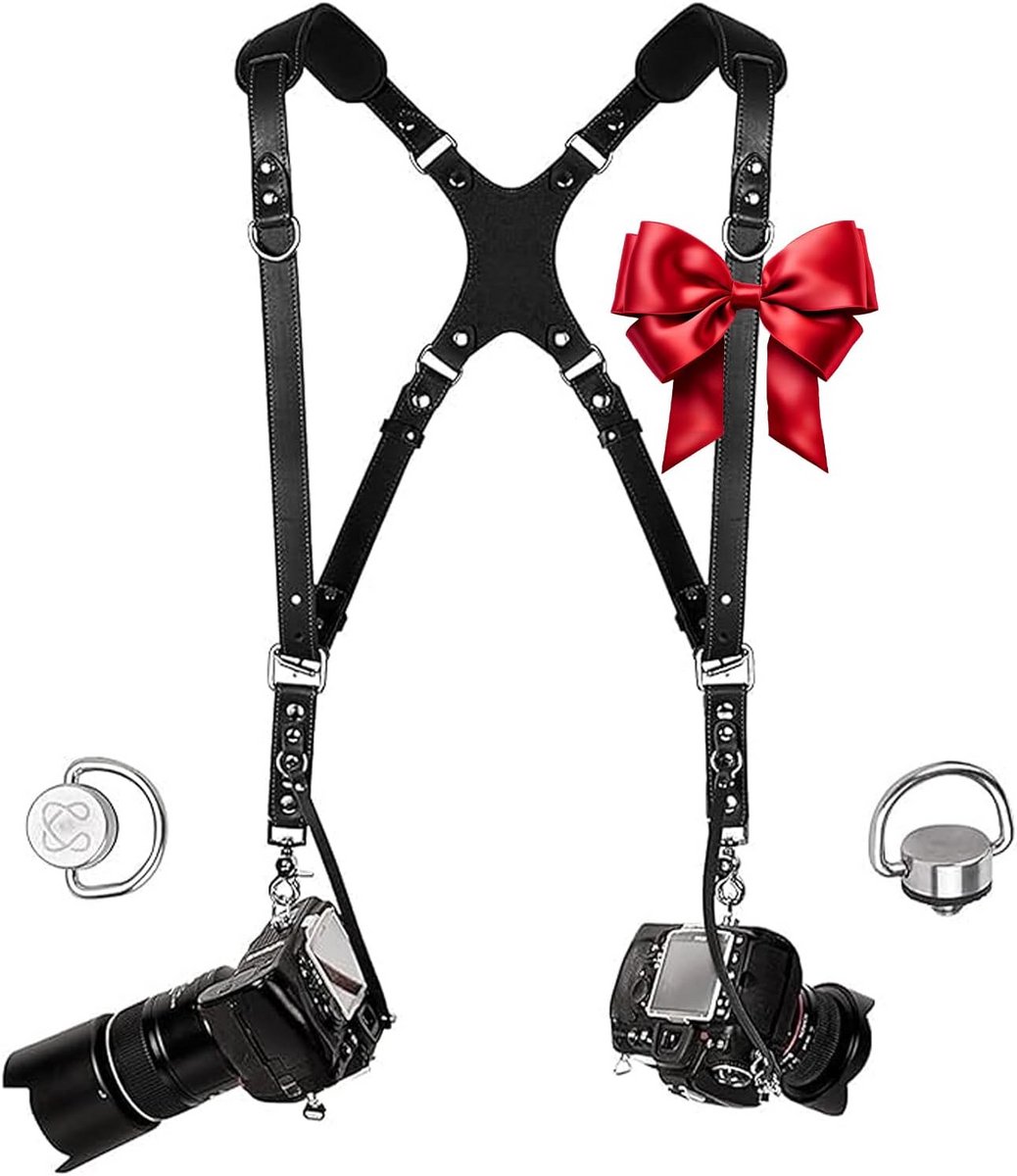 Dual Harness voor Twee Camera's - Schouderriem - Multi Gear Dubbele Camera Toebehoren DSLR/SLR - Nieuwe Slanke Zwarte Riem