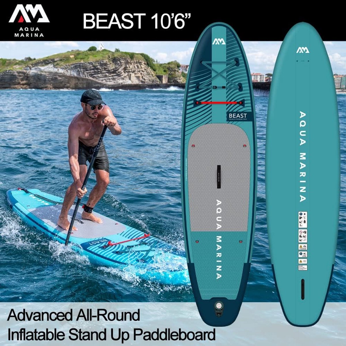 10ft6in Opblaasbaar Stand Up Paddleboard - 320 cm - Meer Volume & Laadvermogen - Diamantstructuur Voetpad - Double Stringer Technologie - Stijf & Stabiel - Aqua Marina BEAST Premium iSUP Pakket – foto 3