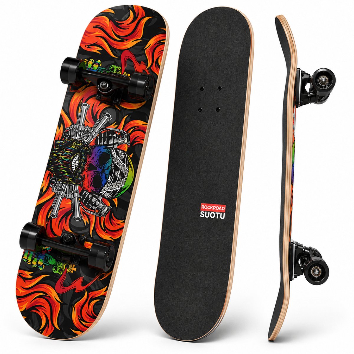 Suotu Skateboard 80x20cm ABEC-9 95A schokabsorptie Jongens Meisjes Volwassenen Skateboards Skul