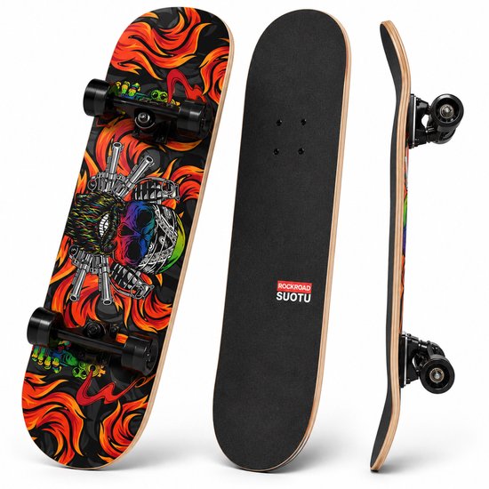 Suotu Skateboard - 80x20cm - ABEC-9 - 95A - schokabsorptie - Jongens - Meisjes - Volwassenen Skateboards
