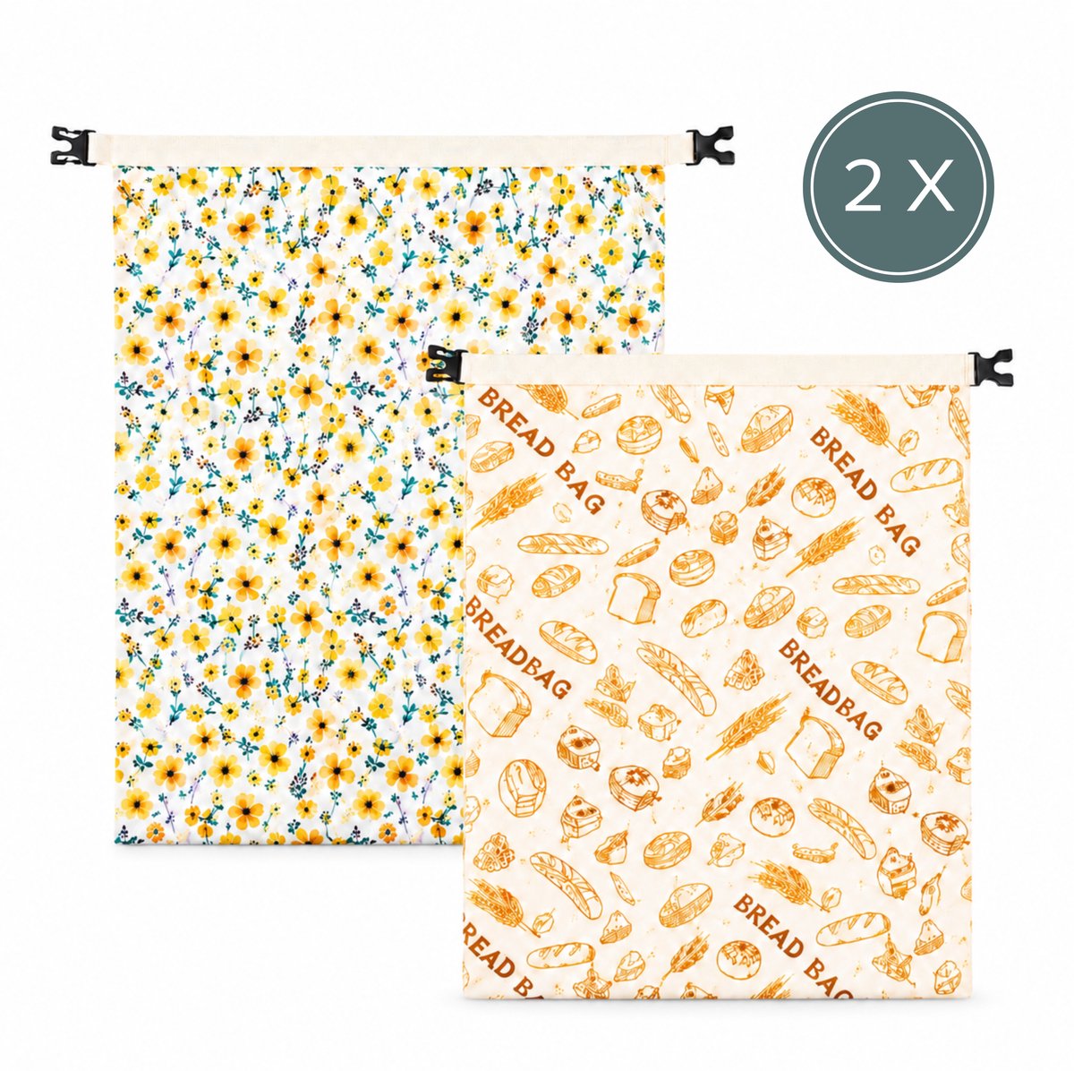 True Livin Bijenwas Broodzak 2-Pack – 43x33 cm – Herbruikbare Broodzakken voor Zelfgebakken Brood & Zuurdesem – Plasticvrij, Ademend en Vriezerbestendig
