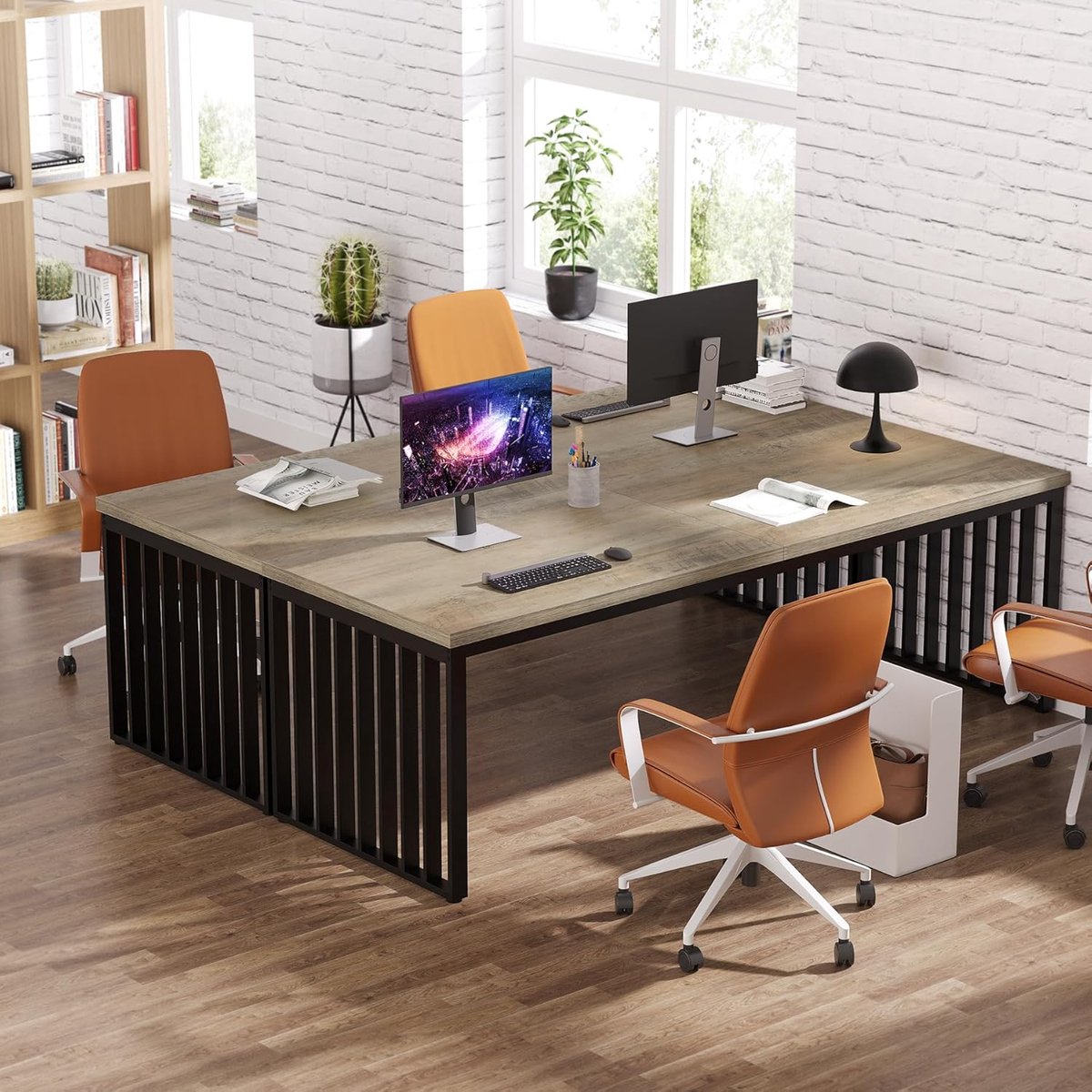 Bureau 180x60 cm Industrieel – House&Garden Grote Computertafel voor 2 Personen – Werkbureau Thuiskantoor – PC Tafel met Metalen Frame en Houtlook Blad – Vergadertafel, Gaming Bureau, Schrijftafel – Grijs