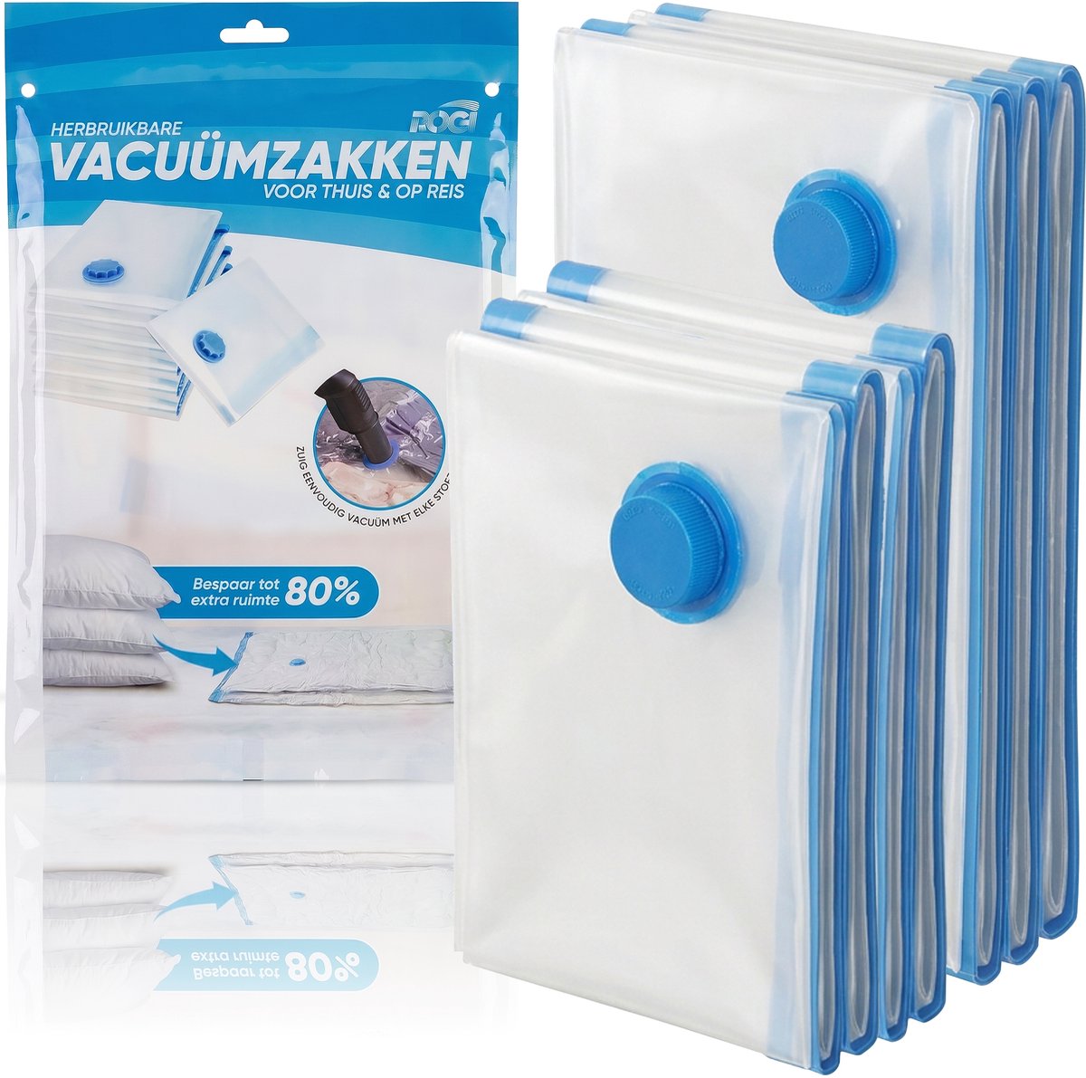 Rogi Vacuumzakken - 5x Vacuümzakken 80x60 cm – Extra Sterk - Ruimtebesparend - Herbruikbaar