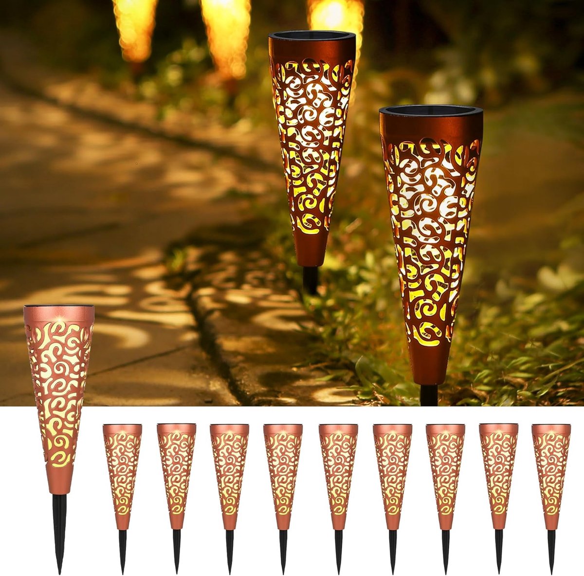 Zonnelampen Buiten 10 Stuks Vintage - Solar Tuinverlichting IP65 Waterdicht - Decoratieve Tuinlampen op Zonne-Energie voor Tuin, Balkon en Terras