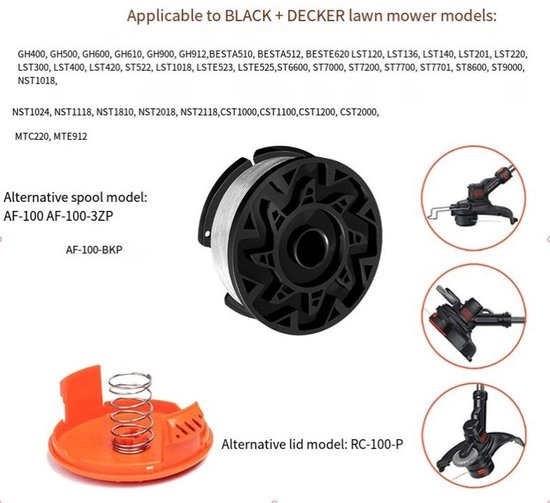 Grastrimmer draad - Maaiaccessoires - Spoel van draadtrimmer vervangingsdraad AF-100-3ZP - geschikt voor Black & Decker bosmaaier Ø 1,65 mm lengte 9,1 m - Set van 8 spoelen + 2 hoes — afbeelding 5