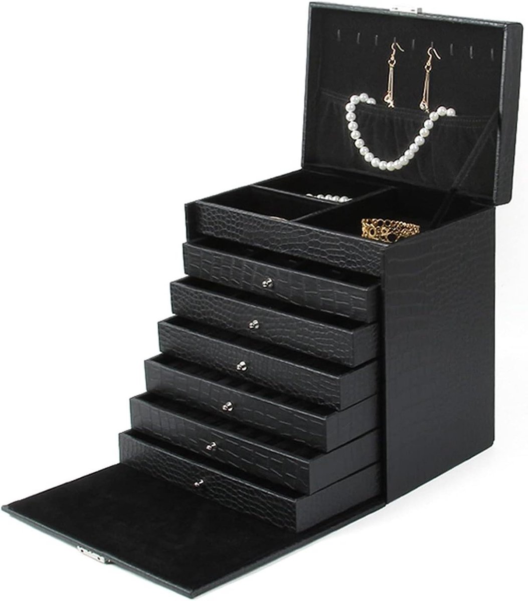 Sieradendoos - Opbergbox - Sieraden Opbergen - Grote Capaciteit - 27.5 x 19 x 30 cm - Zwart