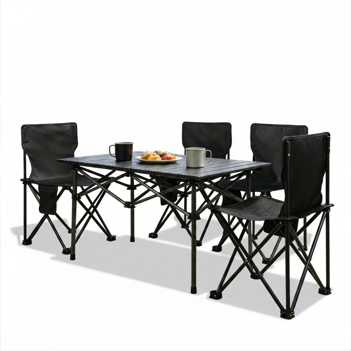 HomeGoodies - Camping stoelen set met tafel – Opvouwbare 5-delige set met 4 stoelen en opbergvak – 95x55 cm – Voor camping en BBQ