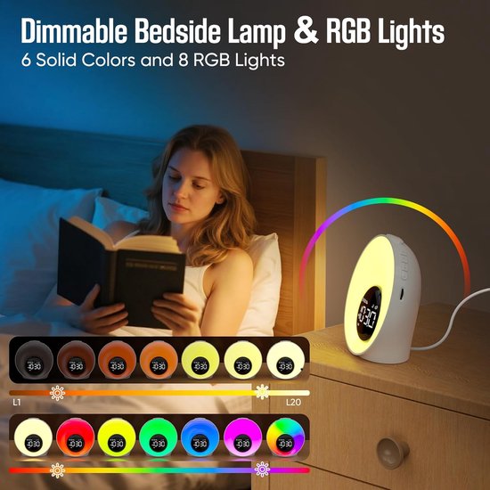 Wake Up Light - Wekker Slaapmachine - Rustig Ontwaken - Simuleert Zonsopgang - 10x10 mm - Wit van Wake-up Light — afbeelding 3