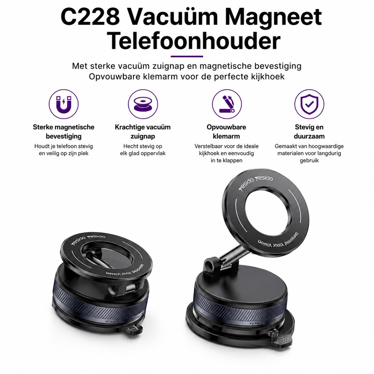 NOFA,Yesido Magnetische Telefoonhouder Auto-360 draaibaar-Sterke Magneet-Zwart